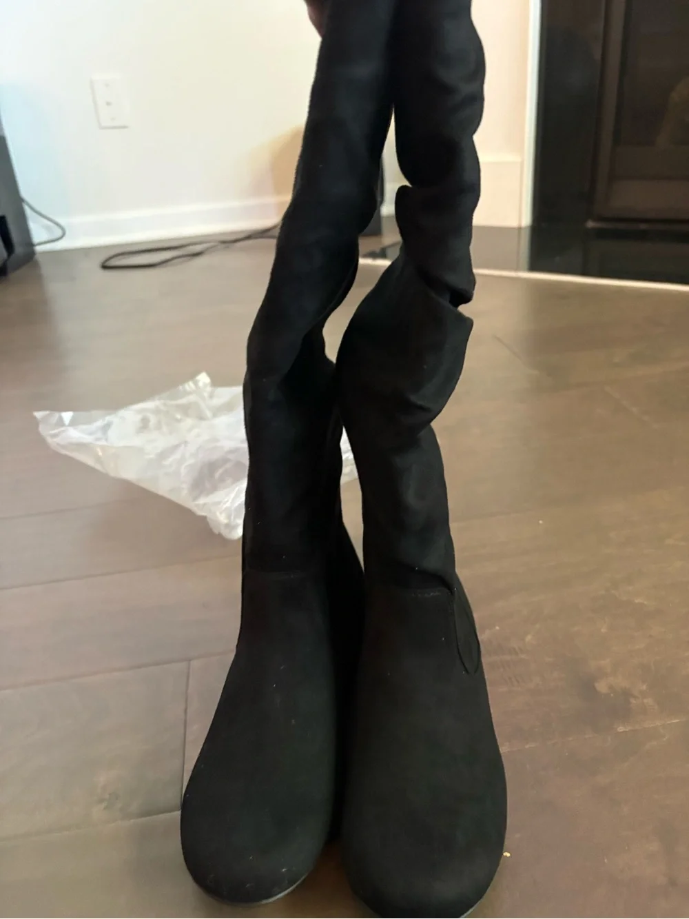 Amazon Black Over-the-Knee Stretch Suede Boots